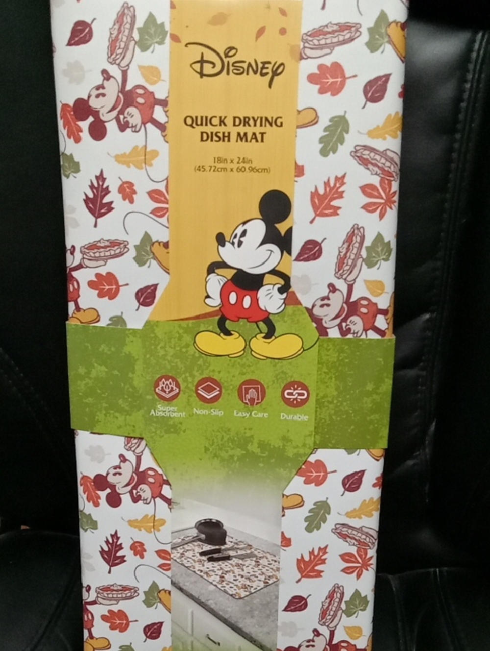 Disney Mickey Mouse Quick Drying Dish Mat - Fall Leaves Design (White/Red/Green)